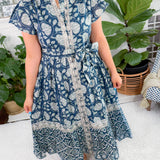 Fleur Navy Sea Midi Dress Azure and Indigo