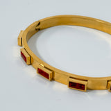 Gold Dipped Stainless Steel Red Zircon Bangle
