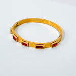 Gold Dipped Stainless Steel Red Zircon Bangle