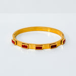 Gold Dipped Stainless Steel Red Zircon Bangle
