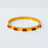 Gold Dipped Stainless Steel Red Zircon Bangle