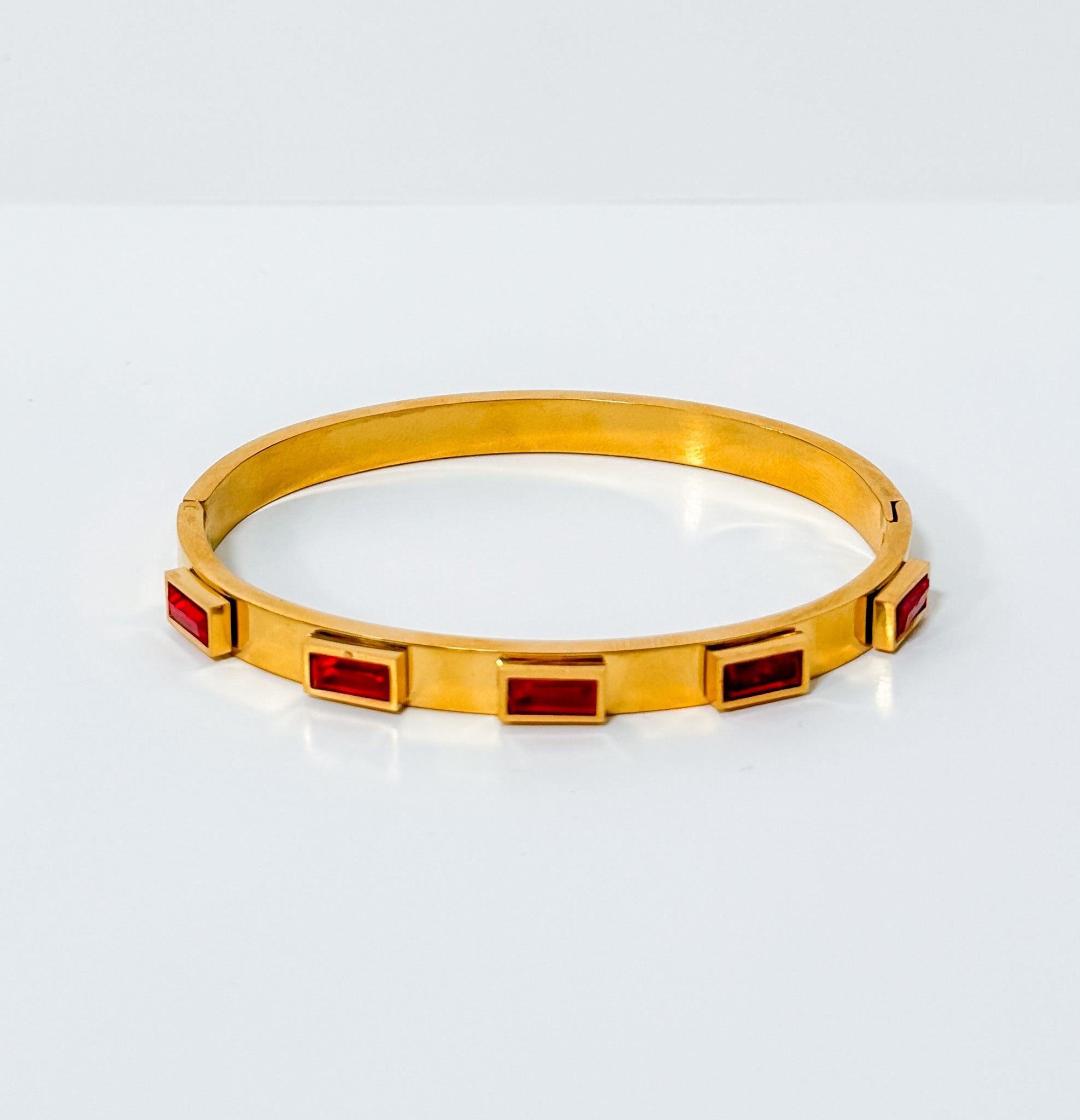 Gold Dipped Stainless Steel Red Zircon Bangle