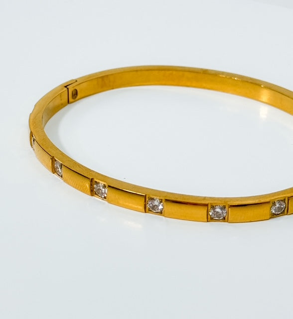 Gold Plated Stainless Steel Zircon Bangle