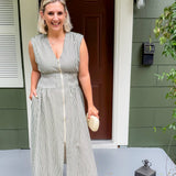 Greer Forest Striped Zip Front Waisted Dress THML