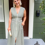 Greer Forest Striped Zip Front Waisted Dress THML