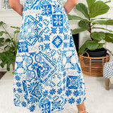 Hemmingway Aegean Blue Tile Midi Skirt Prosperina