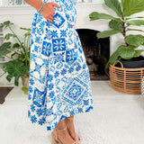 Hemmingway Aegean Blue Tile Midi Skirt Prosperina