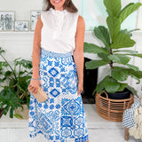 Hemmingway Aegean Blue Tile Midi Skirt Prosperina