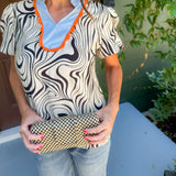Sylvi Woven Checkerboard Clutch Handbag