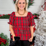Isabel Red Plaid Top Mary Square
