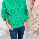 Jingle Christmas Green Seqiun Diamond Sweater