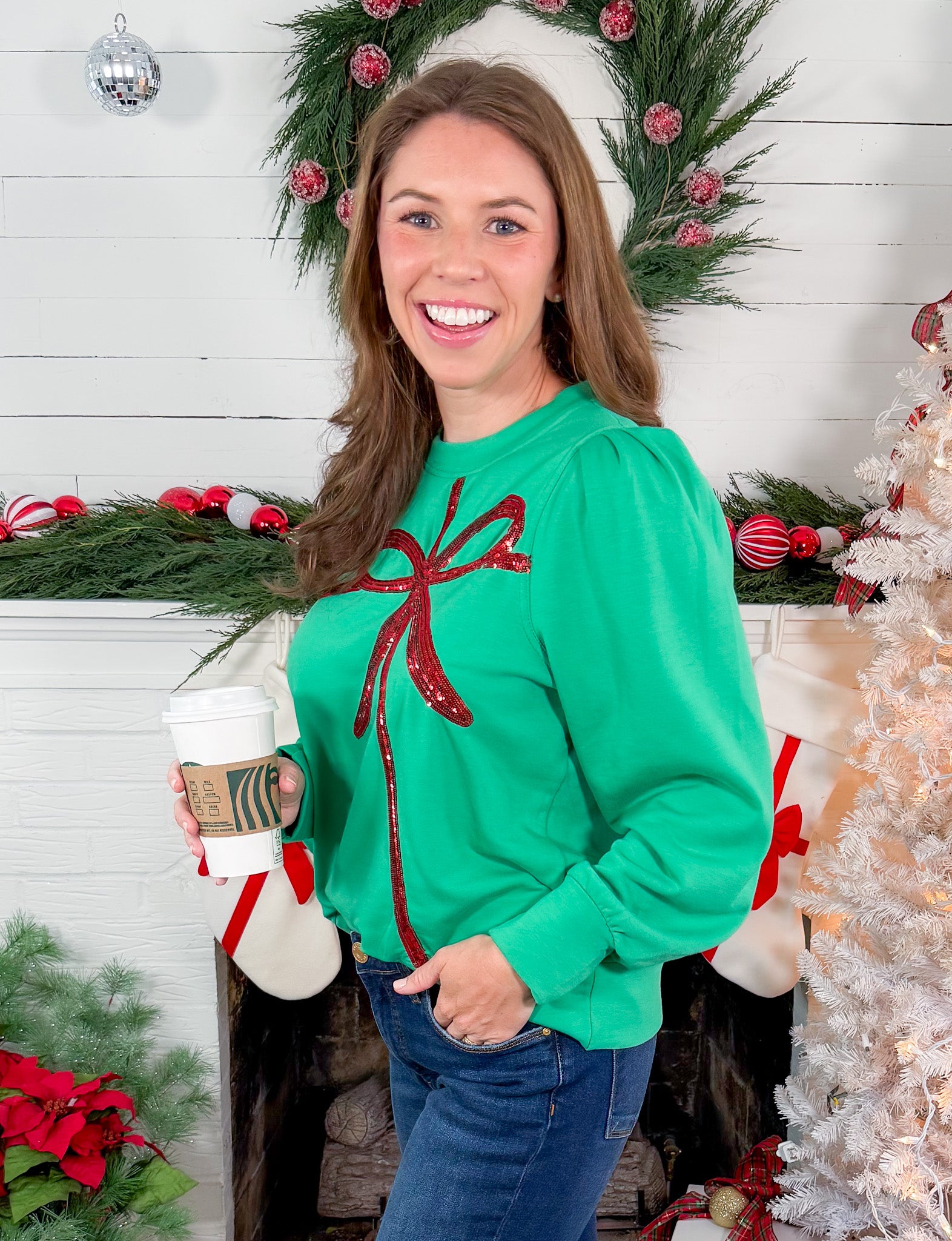 Kelly Green Bow  Gift Sweatshirt Mary Square