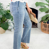 Kelsey Motivation Mid Rise Raw Hem Ankle Flare Jean KUT