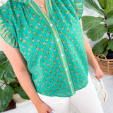Kinsley Turquoise Flower Print Top THML