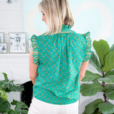 Kinsley Turquoise Flower Print Top THML