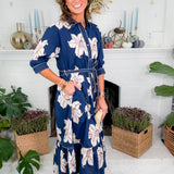 Maria Navy Lilies Maxi Dress Entro