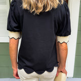 Marjorie Black + Ecru Scallop Edge Top