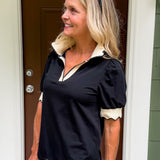 Marjorie Black + Ecru Scallop Edge Top