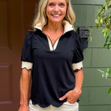 Marjorie Black + Ecru Scallop Edge Top