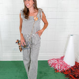 Mateo Navy Stripe Tie Shoulder Top