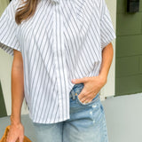 Maxwell White + Stripes Button Top