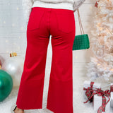 Meg Ruby Red High Rise Wide Leg Raw Hem Jean KUT