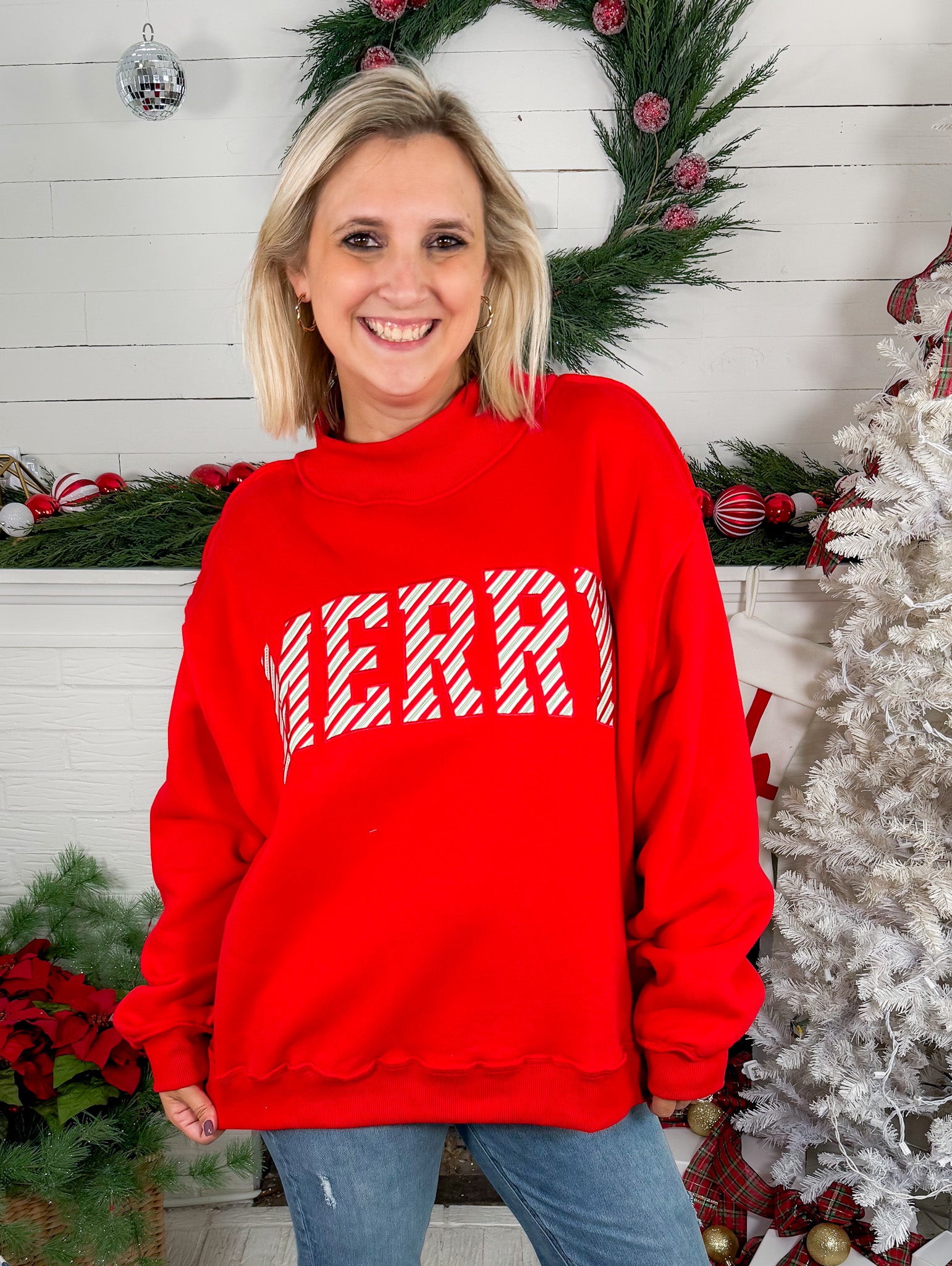 Merry Embroidered Red Sweatshirt BucketList