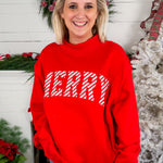 Merry Embroidered Red Sweatshirt BucketList