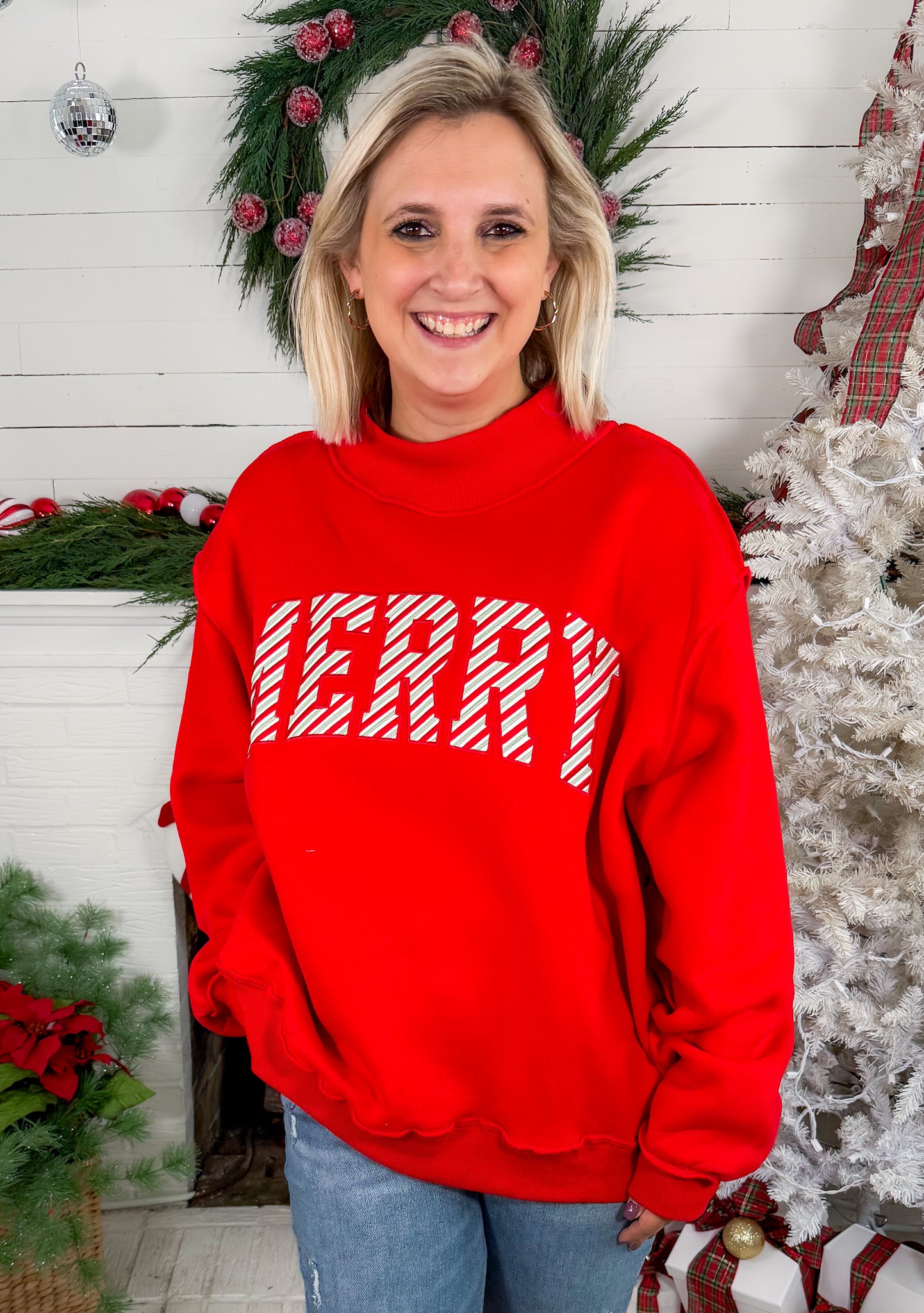 Merry Embroidered Red Sweatshirt BucketList