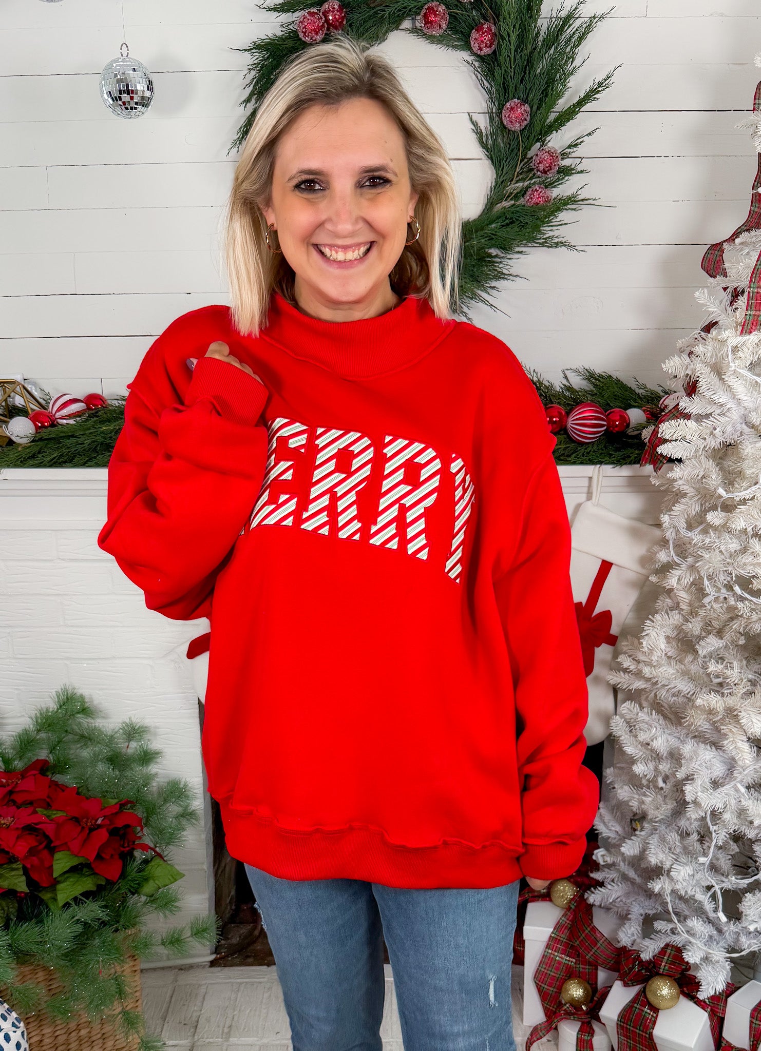 Merry Embroidered Red Sweatshirt BucketList