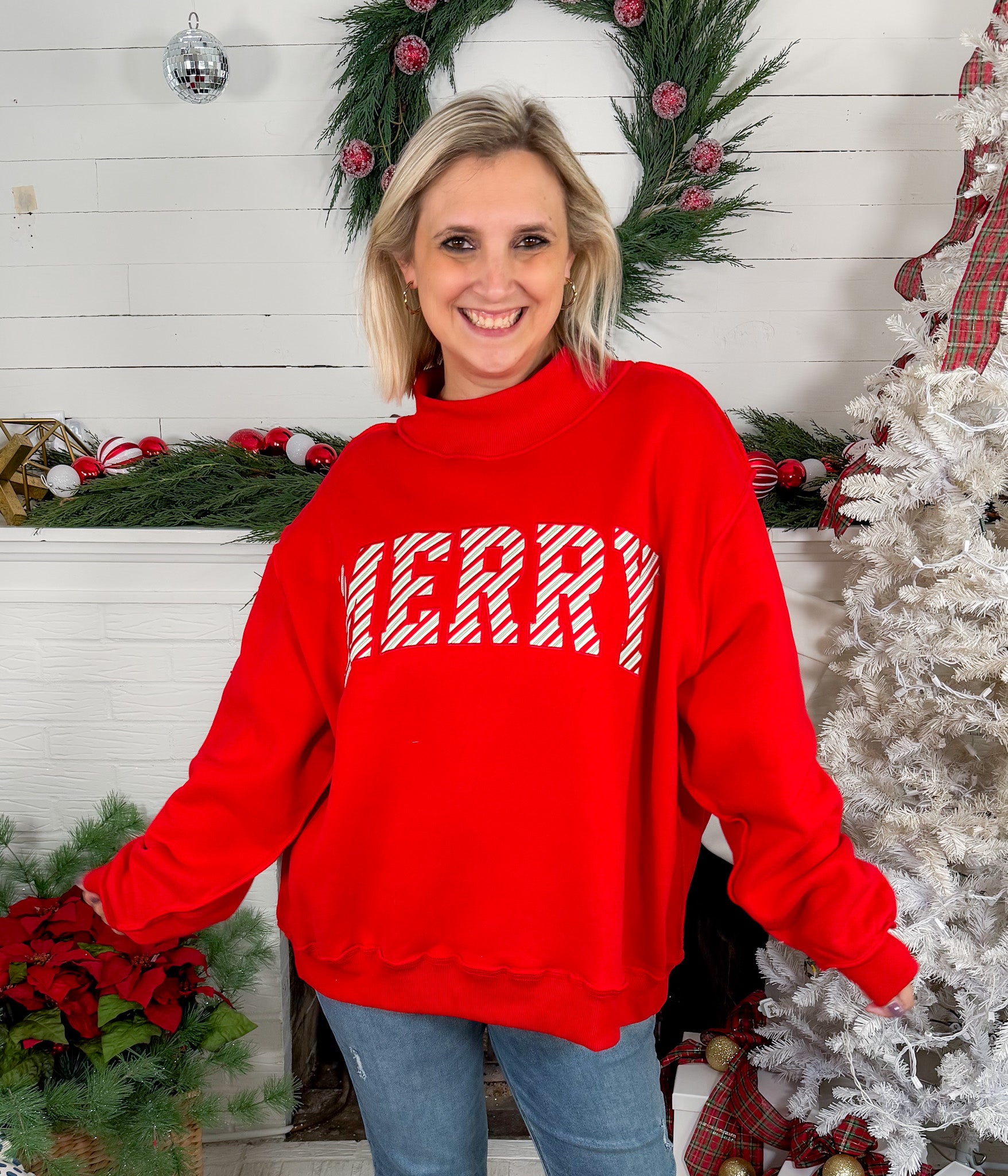 Merry Embroidered Red Sweatshirt BucketList