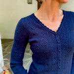 Miller Navy Pointelle Scallop Cardigan