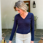 Miller Navy Pointelle Scallop Cardigan