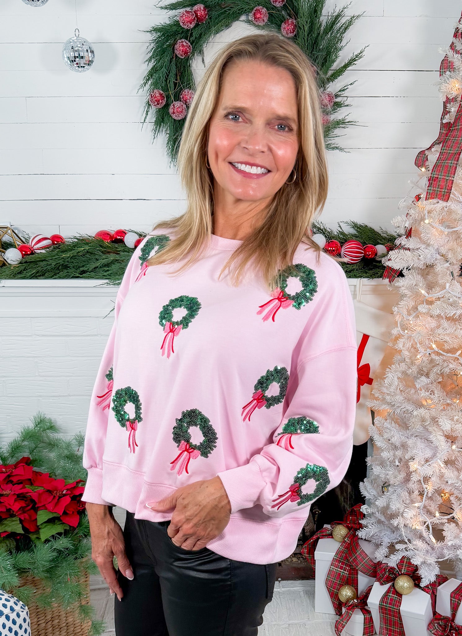 Millie Baby Pink Wreaths Sweatshirt Mary Square