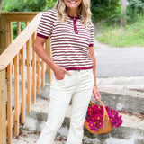 Millie Burgundy Striped Sweater Entro