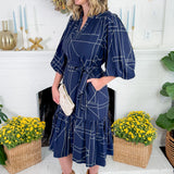 Montana Navy Stand Collar Midi Dress