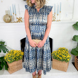 Moscow Stardust Navy Tiered Midi Dress Pinch