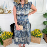 Moscow Stardust Navy Tiered Midi Dress Pinch