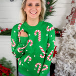 Moseley Green Christmas Candy Cane Sweater Staccato