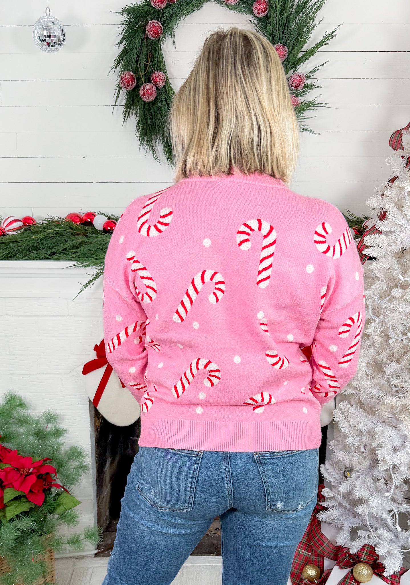 Moseley Pink Christmas Candy Cane Sweater Staccato