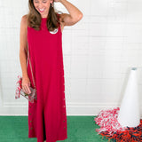 Myrtle Cherry Gold Studded Maxi Dress Entro