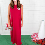 Myrtle Cherry Gold Studded Maxi Dress Entro
