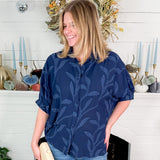 Nelson Navy Button Front Top