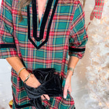 Nottingham Emerald Plaid + Black Velvet Mini Dress Entro