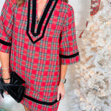 Nottingham Red Plaid + Black Velvet Mini Dress Entro
