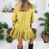 Olive Stripe Pleated Shirt Mini Dress Meet Me in Santorini
