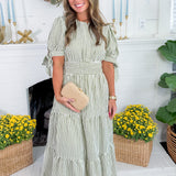 Olympia Olive Striped Midi Dress