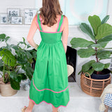 Oscar Green + Pink Scallop Edge Midi Dress