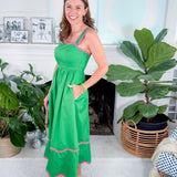 Oscar Green + Pink Scallop Edge Midi Dress