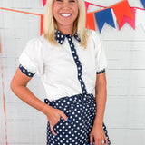 Penny Ivory + Navy Dot Trim Top Prosperina